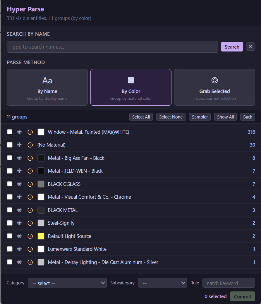 Hyper Parse By Color — 11 material color groups