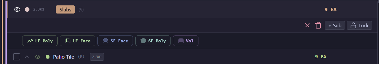 Measurement tool buttons inside a category row