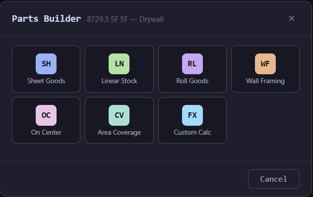 Parts Builder — seven formula types